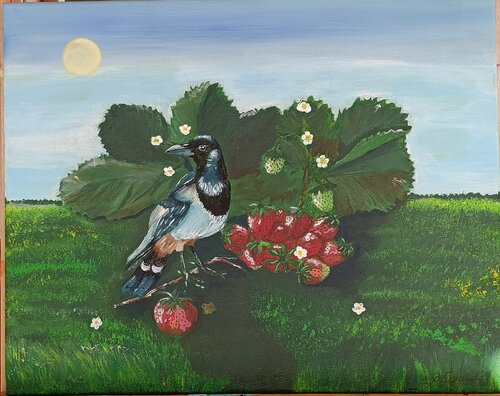 Kleiner Erdbeerdieb by Betty Dienel, 油畫 for Sale on Singulart