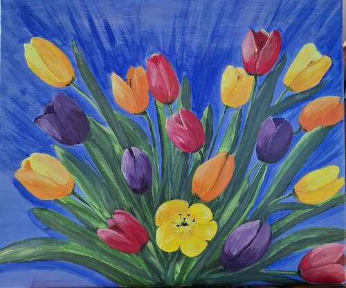 Frühlingserwachen mit Tulpen by Betty Dienel, 油畫 for Sale on Singulart