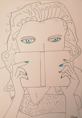 Reading A Book - Quiet Female Figure Drawing by Lhandy, Drawing for Sale on Singulart