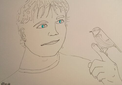 Boy with the bird van Lhandy, Tekening te koop op Singulart