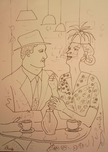 A cup of joy in the 40s di Lhandy, Disegno in vendita su Singulart