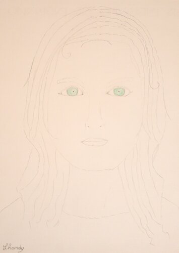 Green Eyes Girl - Modern Portrait with Color by Lhandy, Drawing for Sale on Singulart