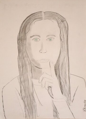 Thinking - Modern Woman Pencil Drawing de Lhandy, Dibujo a la venta en Singulart
