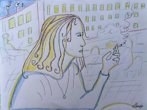 Smoking Girl de Lhandy, Dibujo a la venta en Singulart