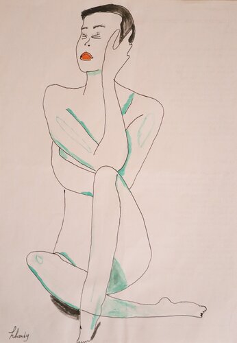 Softly - Minimalist Nude Figure on Paper by Lhandy, Drawing for Sale on Singulart