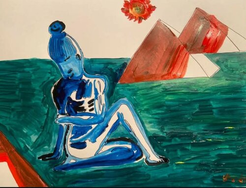 Blue Soul Through The Pyramids van Lhandy, Schilderij te koop op Singulart