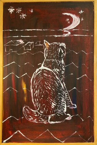 Cat on the roof by Lhandy, Painting for Sale on Singulart