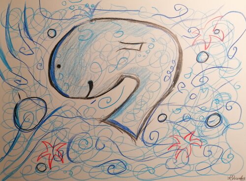 Whale under the sea by Lhandy, Drawing for Sale on Singulart