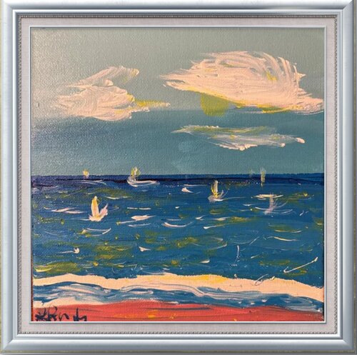 Golden Gleams in the Cerulean di Lhandy, Pittura in vendita su Singulart