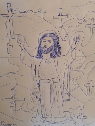 Jesus Christ with hands up by Lhandy, 素描 for Sale on Singulart