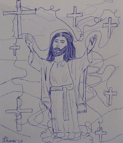Jesus Christ with hands up by Lhandy, Drawing for Sale on Singulart