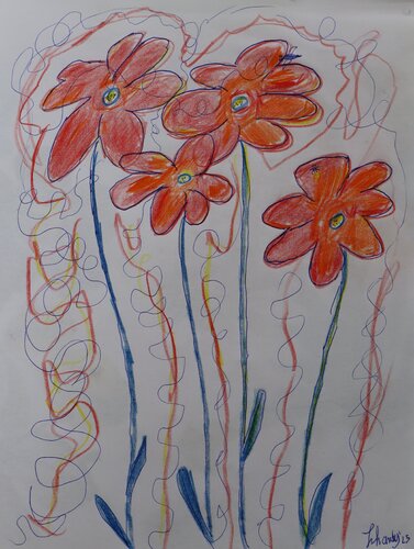 Red tall Flowers by Lhandy, Drawing for Sale on Singulart