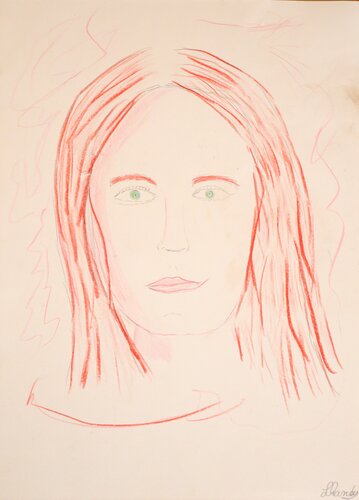 Red - Abstract Woman Face with Red Lines by Lhandy, Drawing for Sale on Singulart