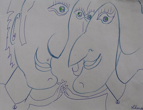 In love there must be love (A kiss) by Lhandy, Drawing for Sale on Singulart