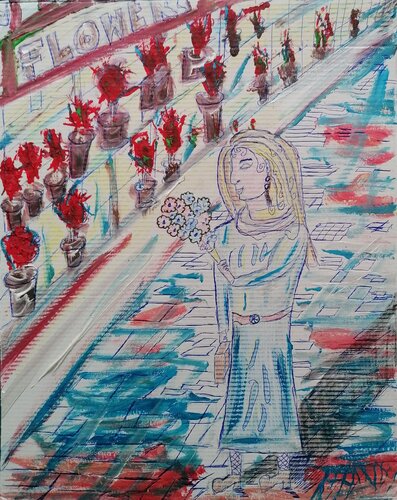 She's in love with the flowers by Lhandy, 絵画 for Sale on Singulart