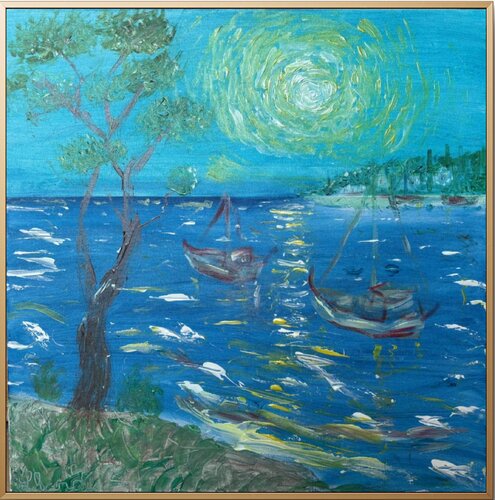 Gilded Dreams on the Water van Lhandy, Schilderij te koop op Singulart