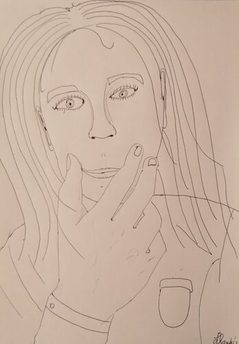 Irresistible - Reflecting Female Ballpoint Pen Portrait by Lhandy, Drawing for Sale on Singulart