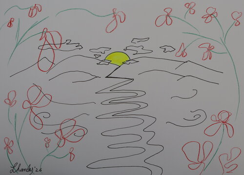 The Path Towards the Sun - Minimalist Landscape Ink Drawing by Lhandy, Drawing for Sale on Singulart