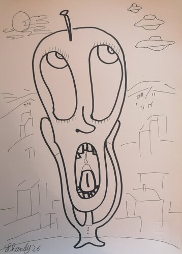 A tomato sees some UFOs von Lhandy, Zeichnungen kaufen auf Singulart
