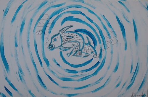 Journey of Fish into the Sea di Lhandy, Pittura in vendita su Singulart