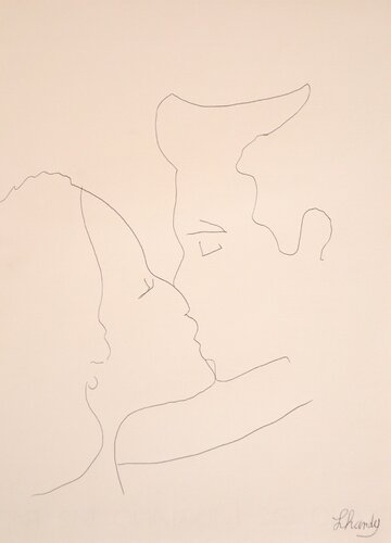 Lovely Kiss - Intimate Couple Pen Drowing by Lhandy, Drawing for Sale on Singulart