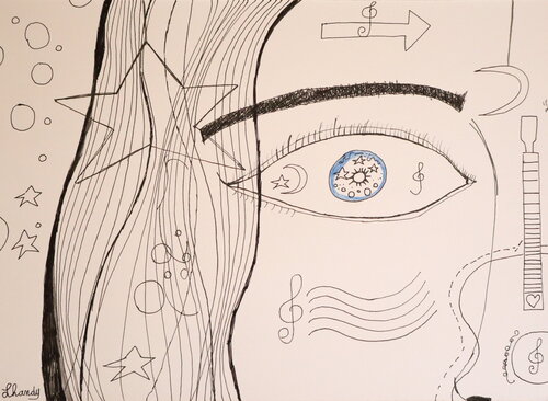 Universe - Surrealistic Ink Female Drawing by Lhandy, Drawing for Sale on Singulart
