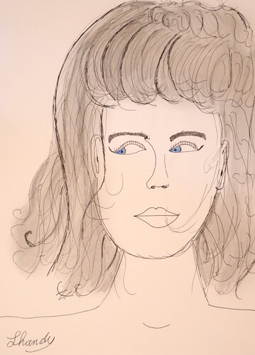 Blue Eyes Girl - Modern Woman Portrait on Paper by Lhandy, Drawing for Sale on Singulart
