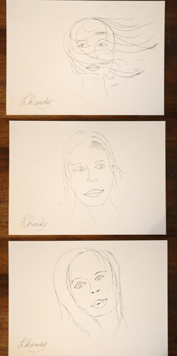 Minimalist Triptych - Three Contemporary Female Sketches by Lhandy, Drawing for Sale on Singulart
