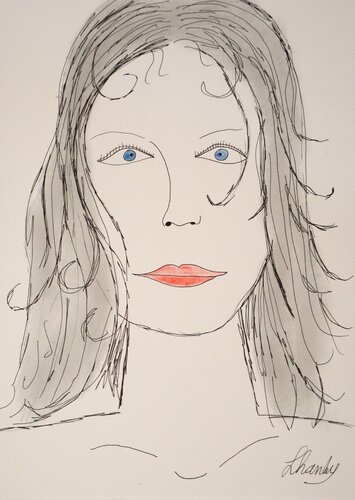 Hypnotic Blue Eyes - Modern Female Ink Portrait by Lhandy, Drawing for Sale on Singulart