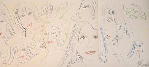 Stardust Memories - Minimalist Expressionist Female Triptych by Lhandy, Drawing for Sale on Singulart