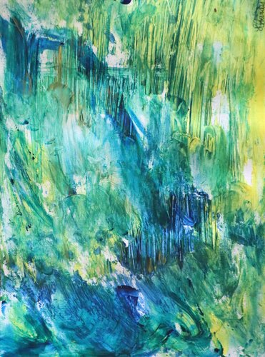 Blue Yellow & Green Abstract 2 - Acrylic On Paper von Lhandy, Malerei kaufen auf Singulart
