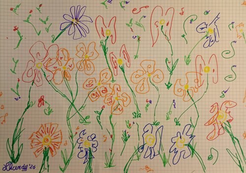 Garden's Flowers - Drawing Marker On Paper by Lhandy, Drawing for Sale on Singulart