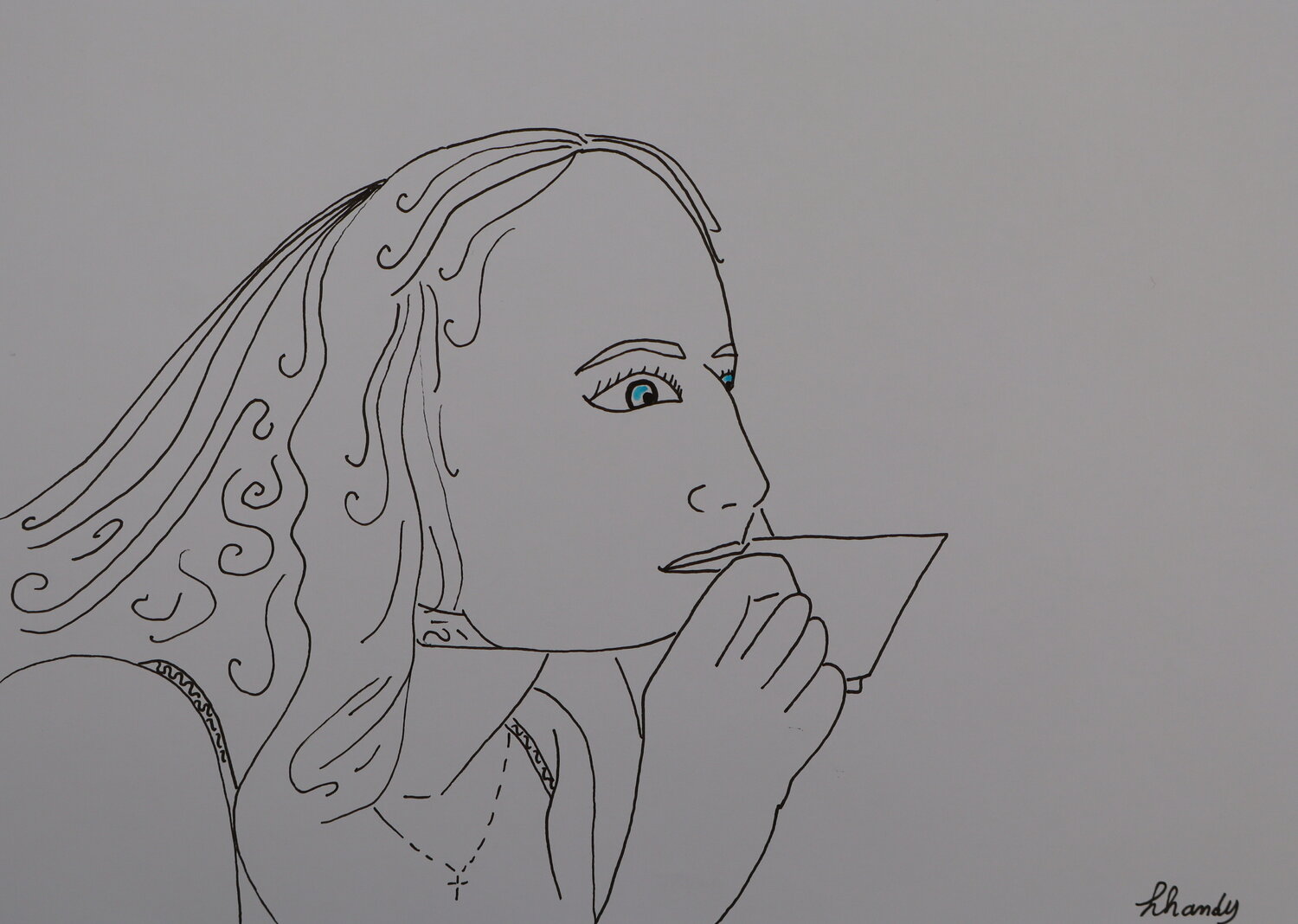 Coffee Suspense - Minimalist Woman Drinking Coffee Lhandy