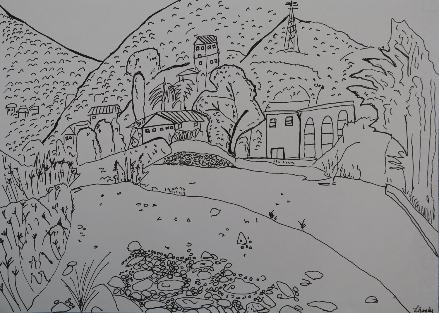 River Landscape Minimal Art Line art Lhandy
