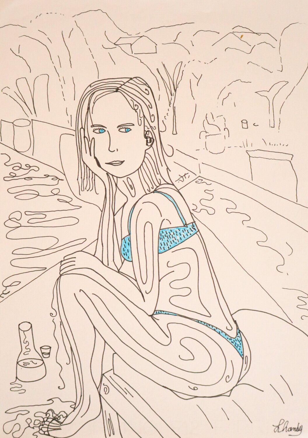 New Vision Of Water - Contemporary Female Ink Drawing Lhandy