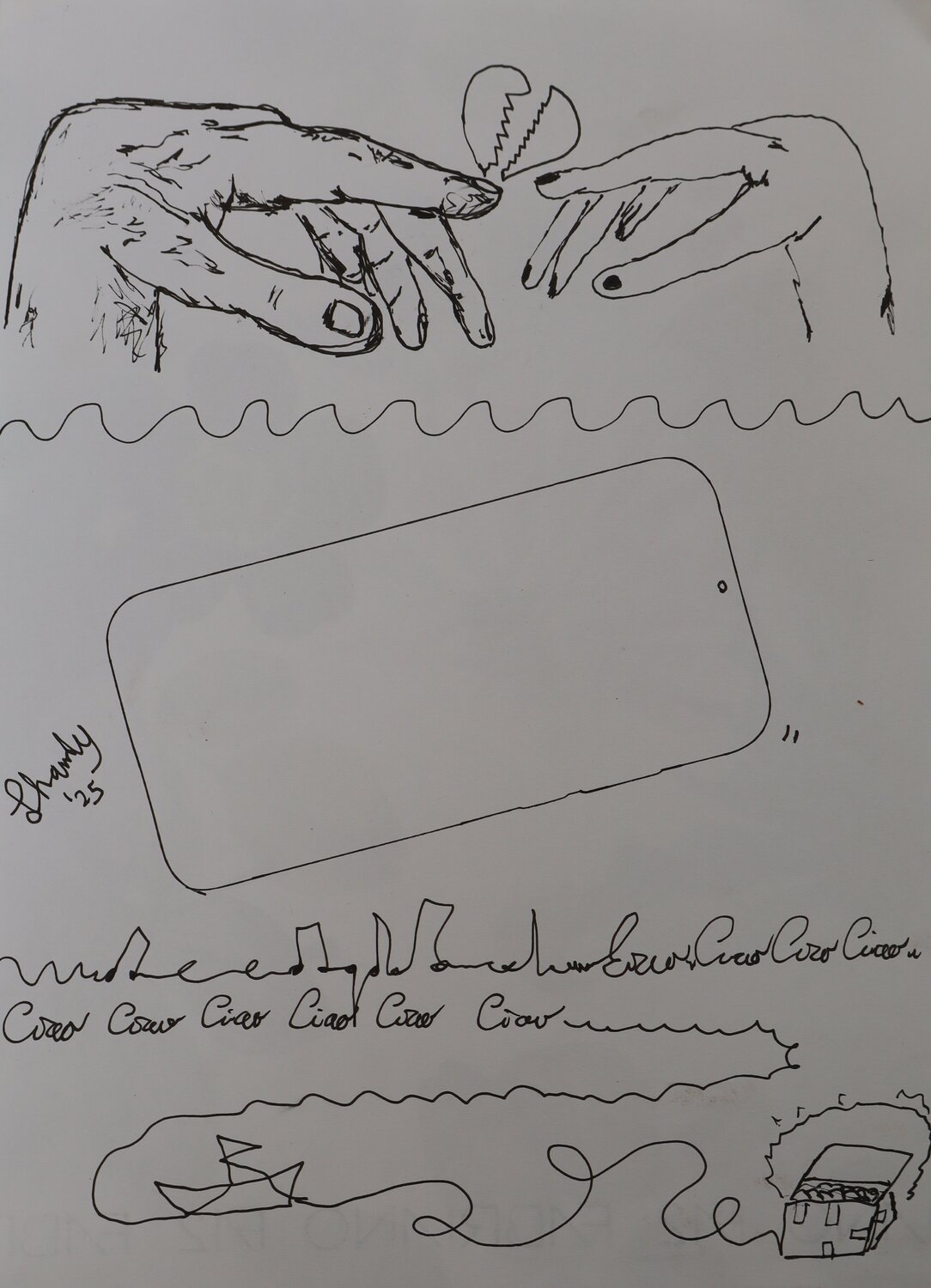 Suspended Gesture - Conceptual Ink Drawing On Paper Lhandy