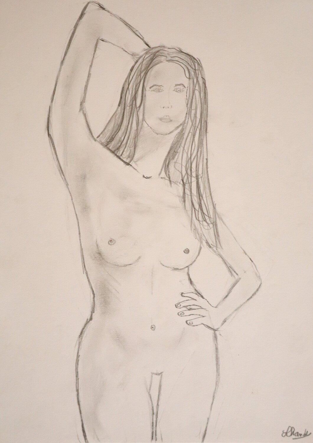 Sensual Nude - Contemporary Woman Body Sketch Lhandy Drawing for sale