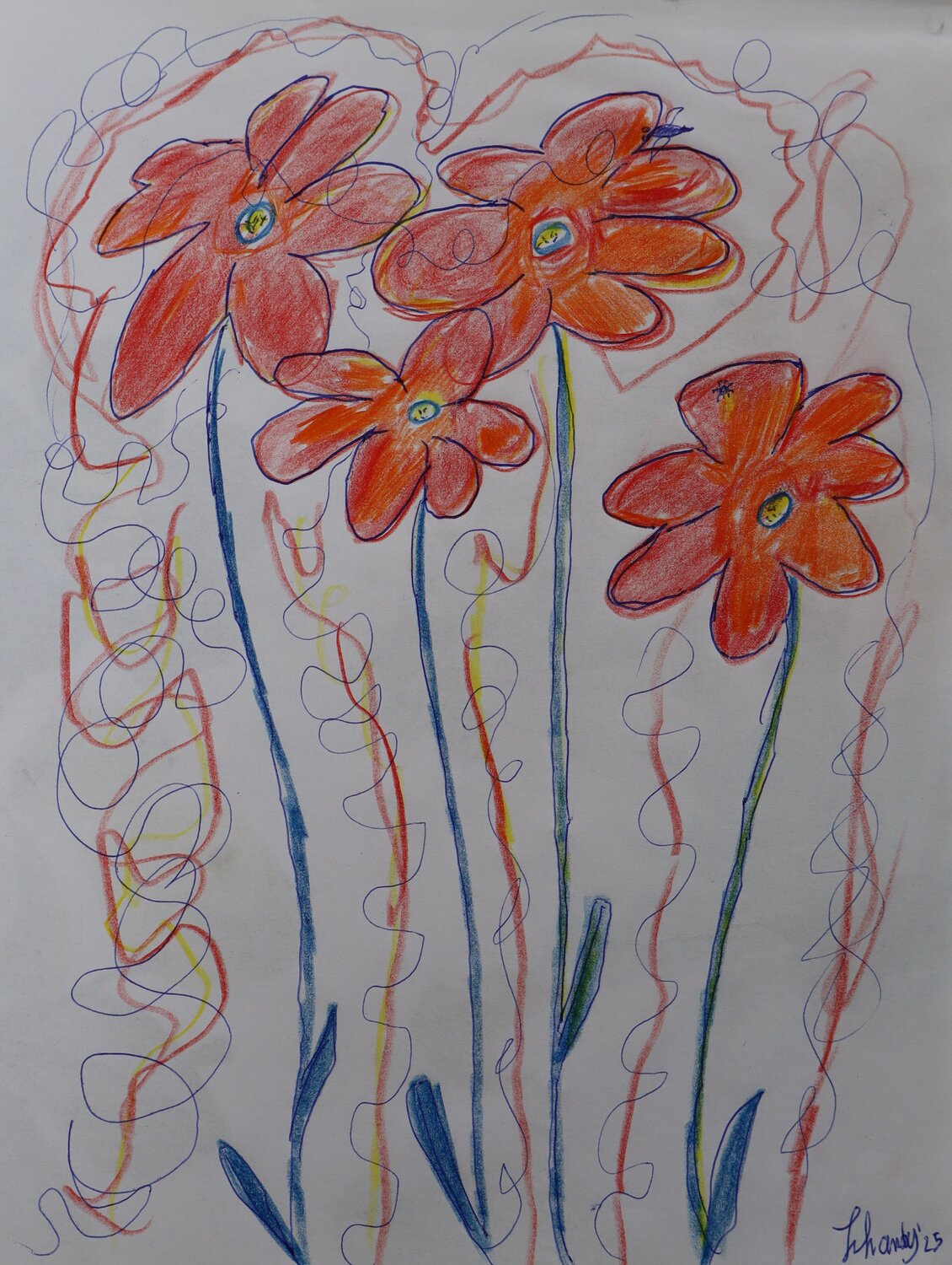 Red tall Flowers Lhandy Drawing for sale