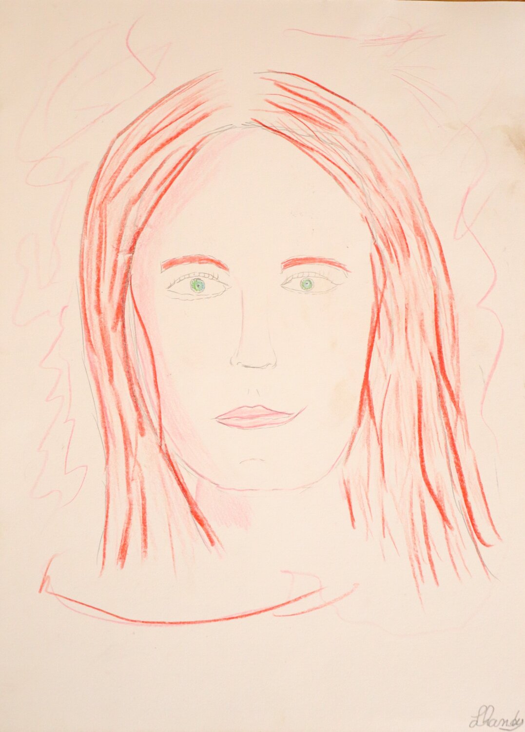 Red - Abstract Woman Face with Red Lines Lhandy Drawing for sale