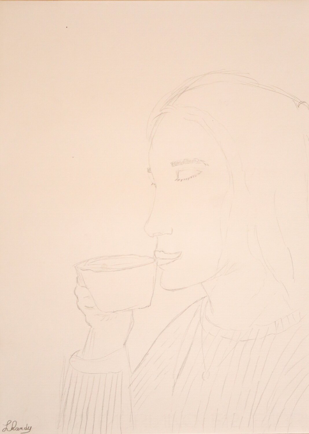 Coffee Break - Girl Drinking Coffee Minimalist Art Lhandy Zeichnungen zu verkaufen