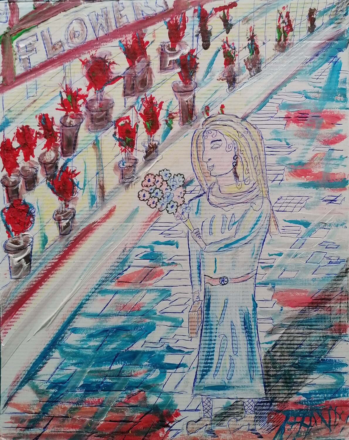She's in love with the flowers Lhandy Originalgemälde zu verkaufen