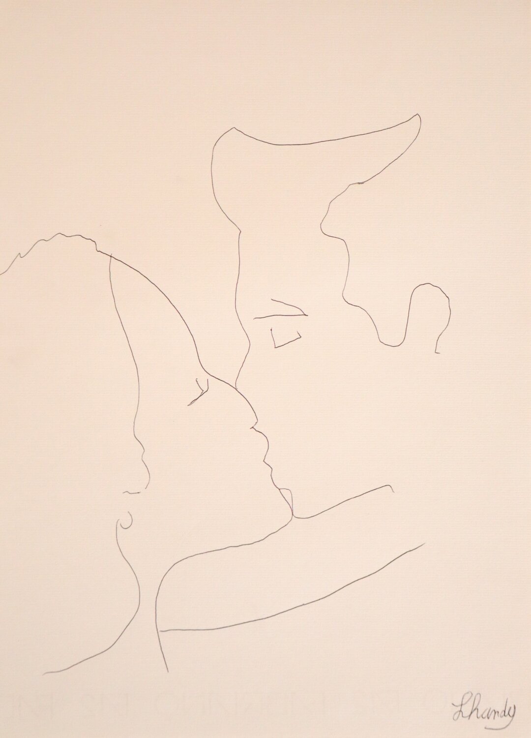 Lovely Kiss - Intimate Couple Pen Drowing Lhandy Zeichnungen zu verkaufen