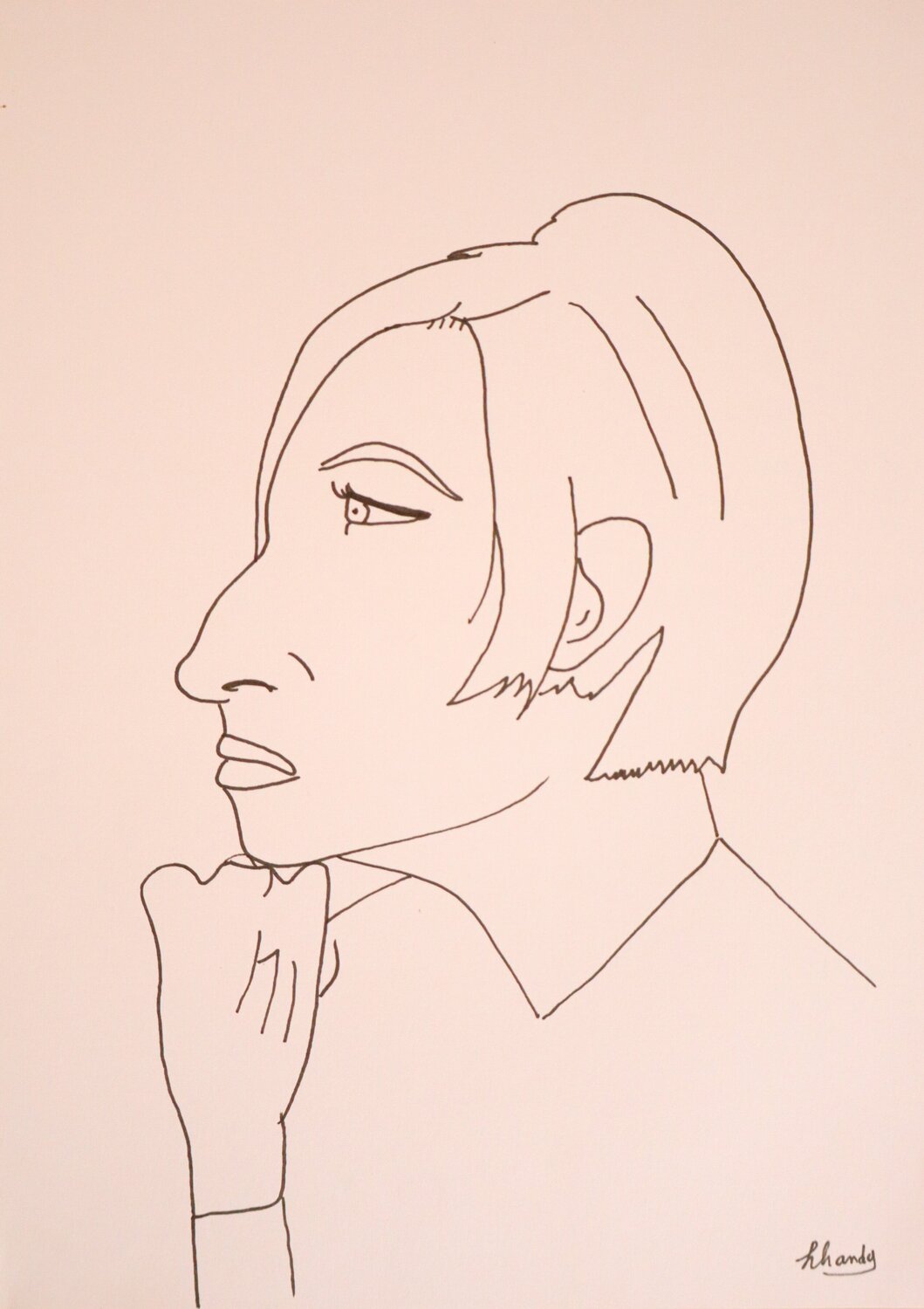 Unique - Minimalist Ink Portrait of a Woman Lhandy Dibujo en venta