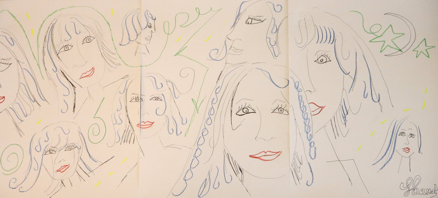Stardust Memories - Minimalist Expressionist Female Triptych Lhandy Drawing for sale