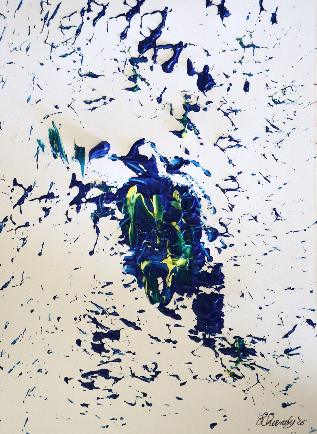 Yellow, Blue, Green Abstract n.4 - Acrylic on paper Lhandy Dipinto originale in vendita