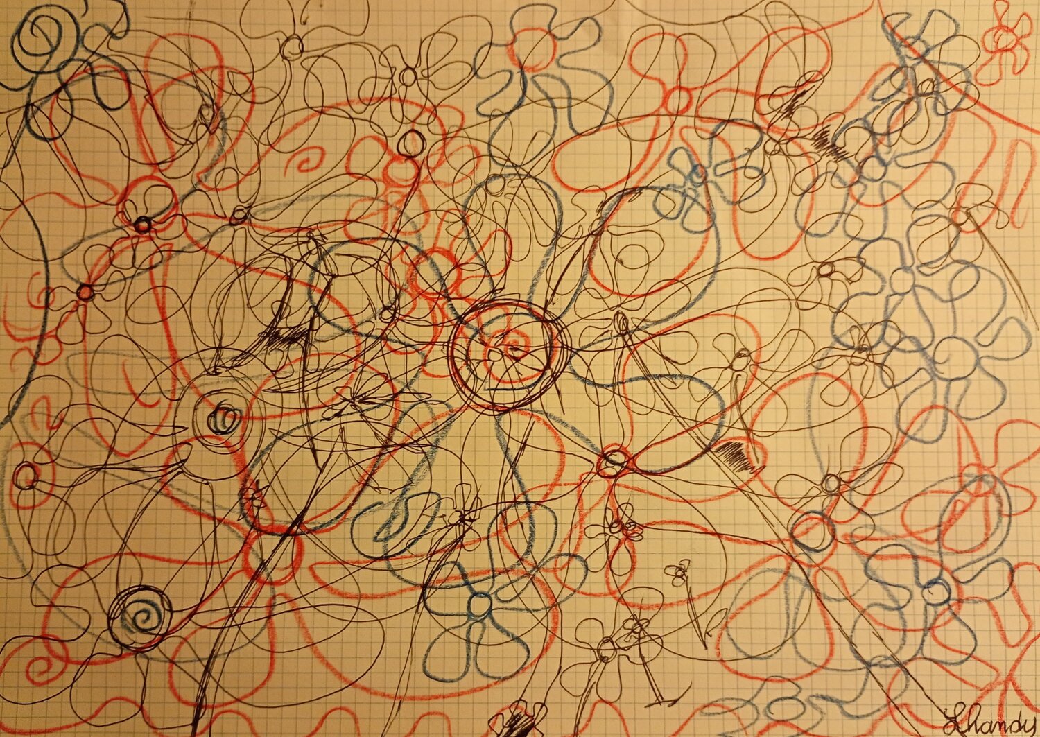 Psychedlic Flowers - Drawing On Paper Lhandy Drawing for sale