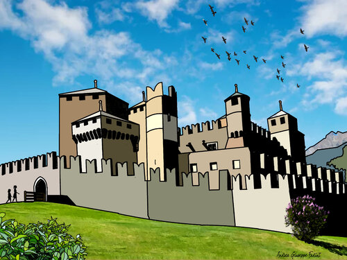 Il Castello di Issogne de Andrea Giuseppe FADINI, Obra en papel a la venta en Singulart