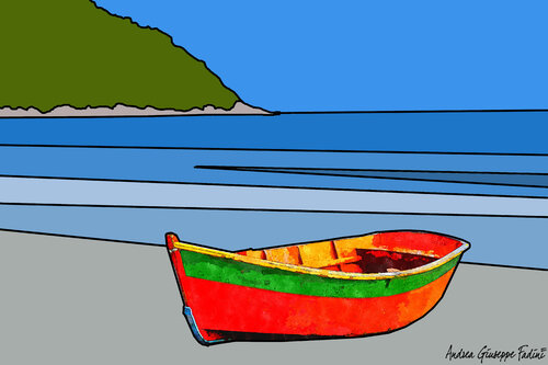 La barca rossa di Andrea Giuseppe FADINI, Opera su carta in vendita su Singulart