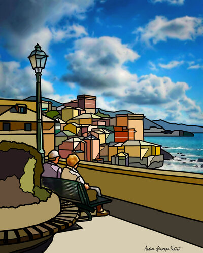 Sguardo da Boccadasse par Andrea Giuseppe FADINI, Œuvre sur papier en vente sur Singulart