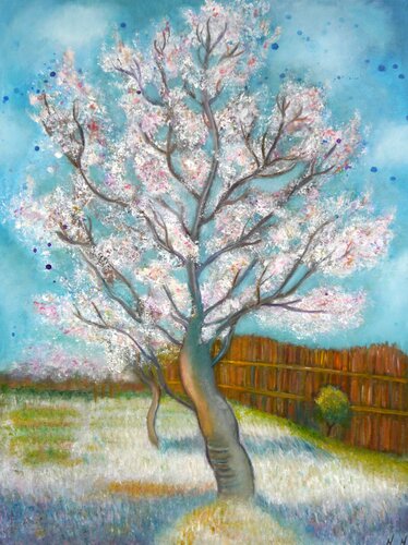 Blühender Pfirsichbaum (Erinnerung an Mauve)- Vincent van Gogh par Marta Morgen, Peinture en vente sur Singulart
